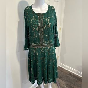 MissMay Retro Elegant Green Floral Lace Dress Size Large